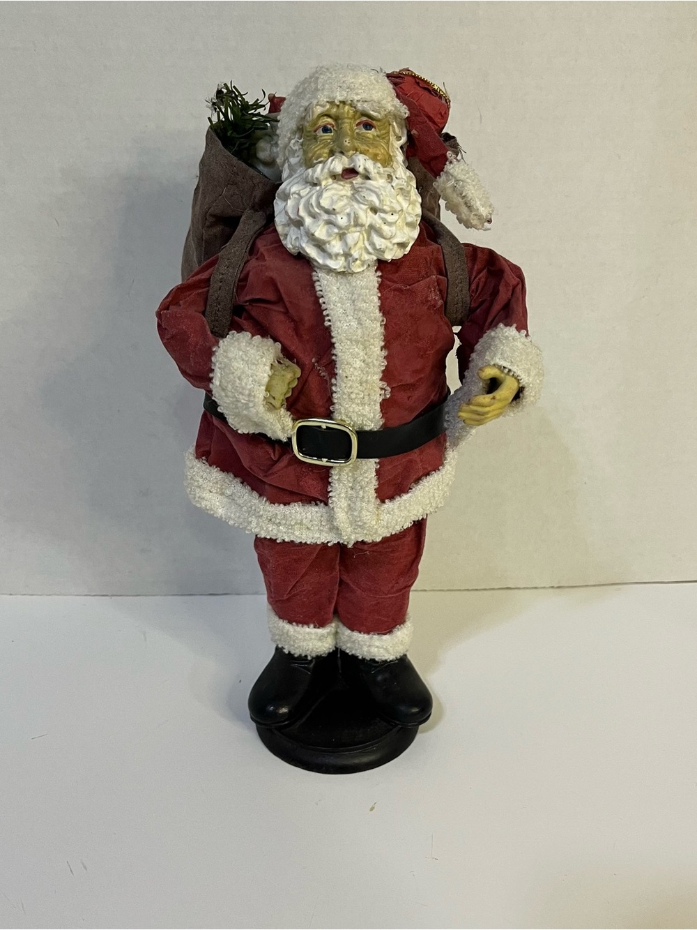 Vintage Resin Fabric Mache’ Santa Figurine Holiday Décor